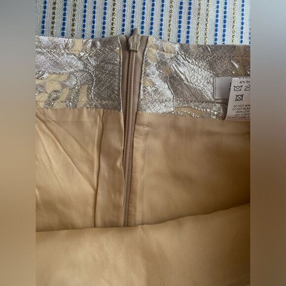 Barneys New York Skirt Sz 36 Brocade Floral  Silver Metallic Lined Made In Italy - Picture 7 of 16